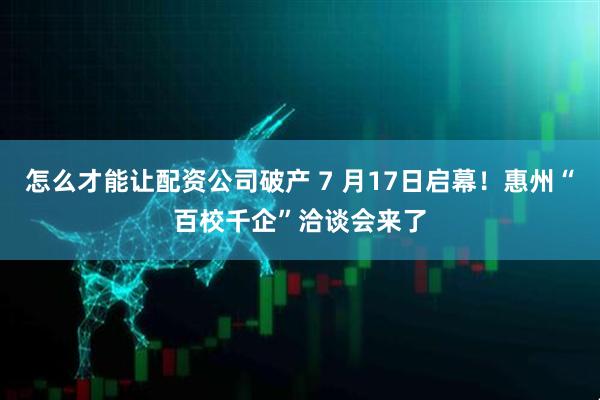 怎么才能让配资公司破产 7 月17日启幕！惠州“百校千企”洽谈会来了